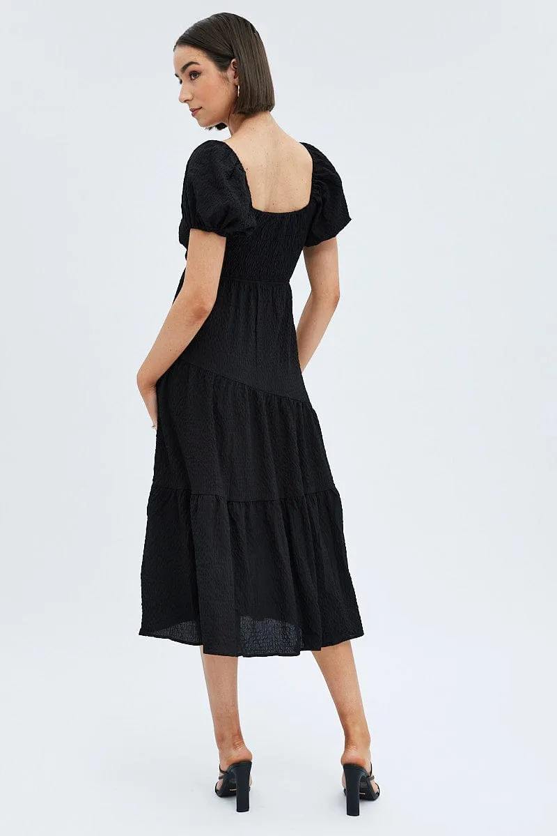 Black Midi Dress Short Sleeve Cut Out Elegant and timeless look Desert Sky