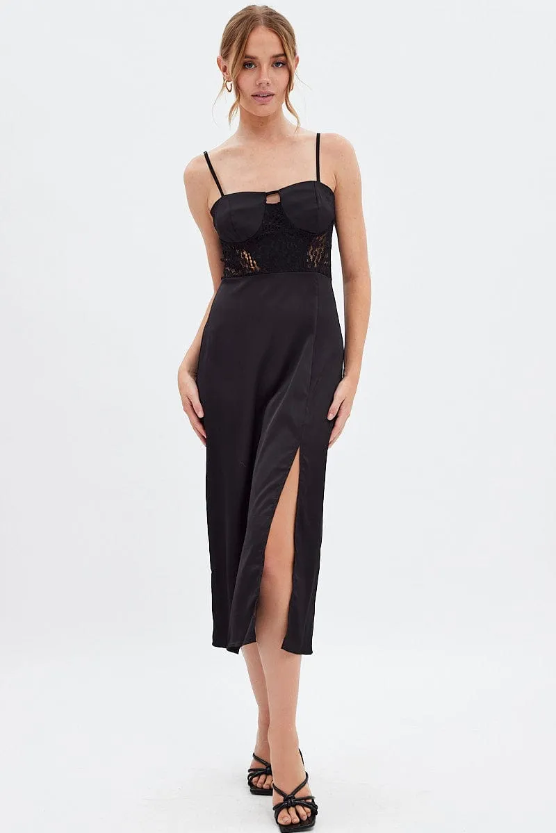 Italian Flair Black Sweetheart Satin Dress