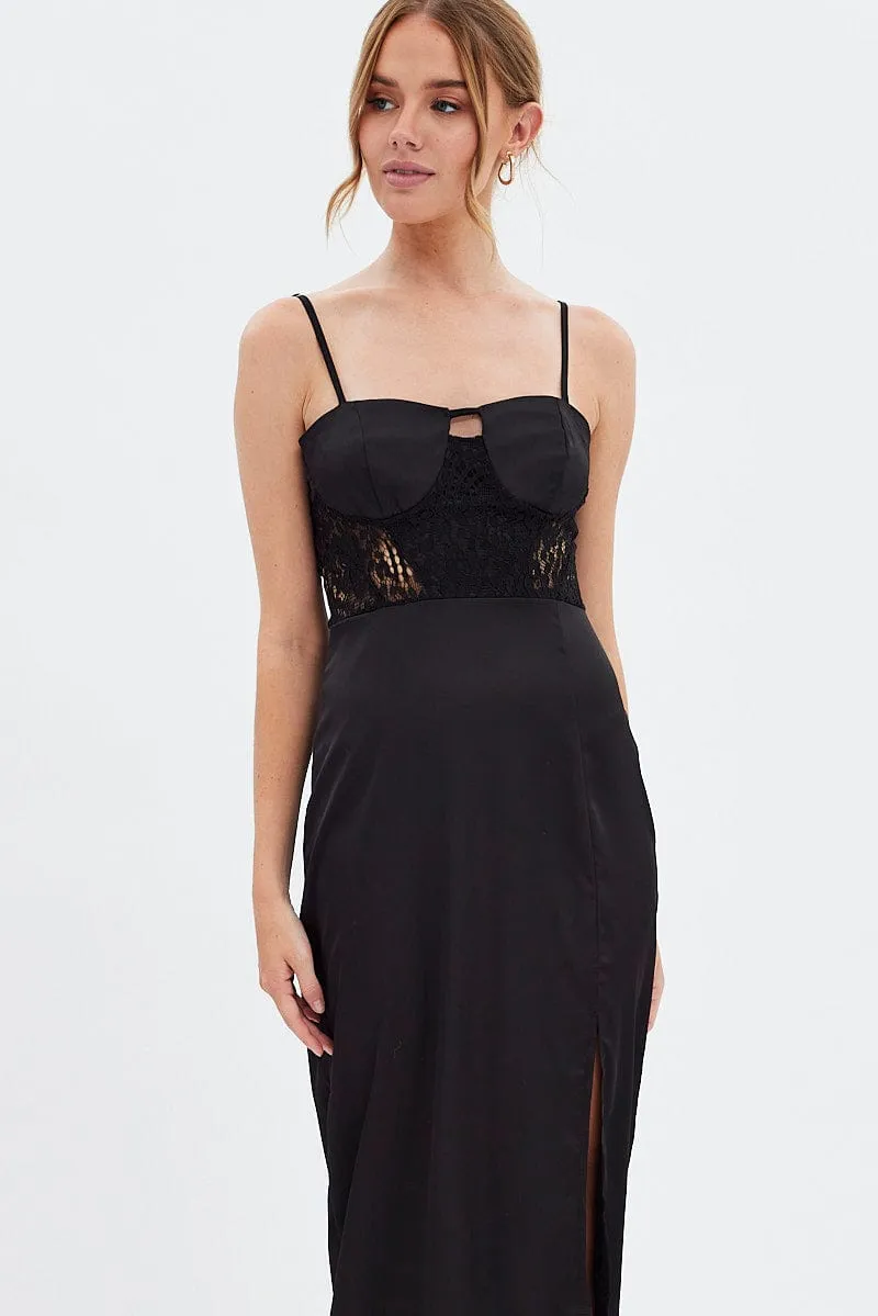 Playful and feminine dress bike lane Black Sweetheart Satin Dress
