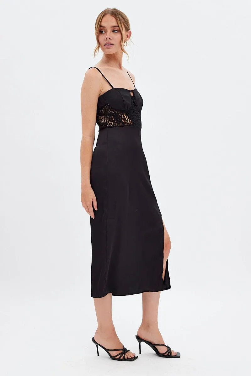 Chic Fit Black Sweetheart Satin Dress