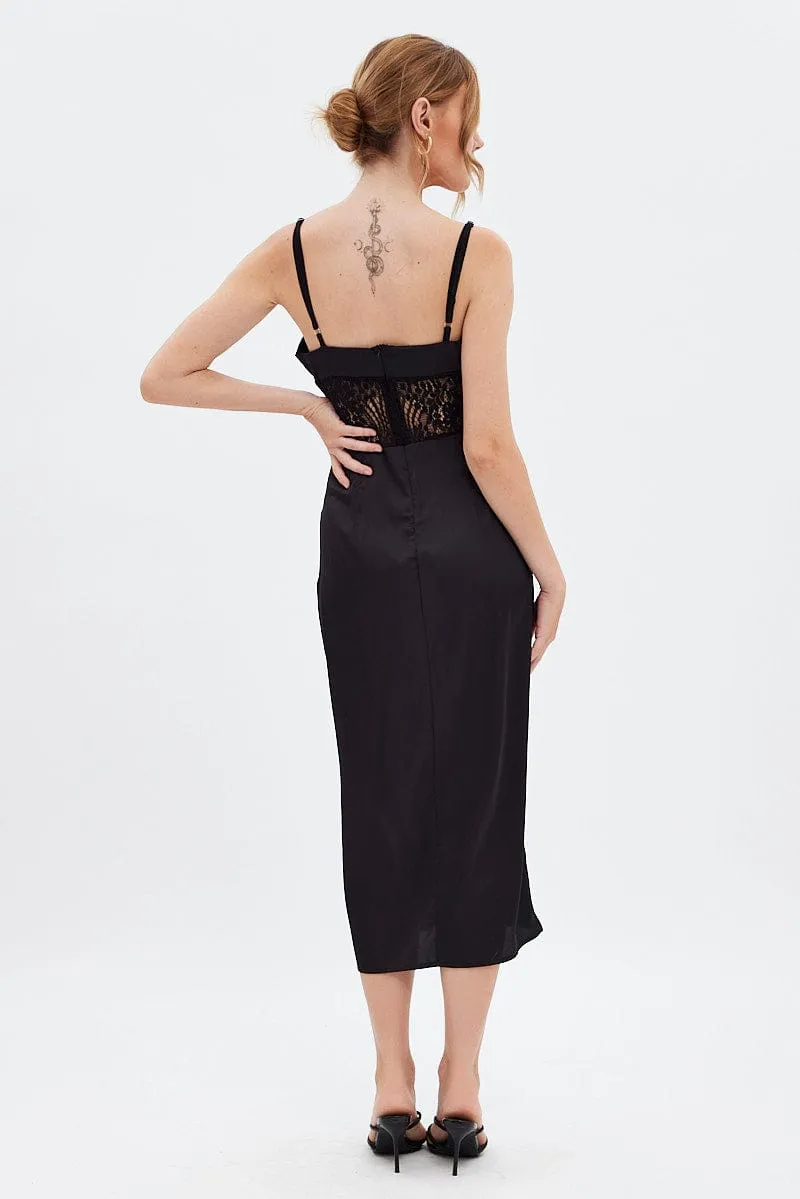 Host Smile Southern Belle Black Sweetheart Satin Dress