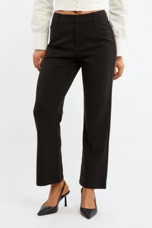 Black Cropped Pants Lightweight Weave