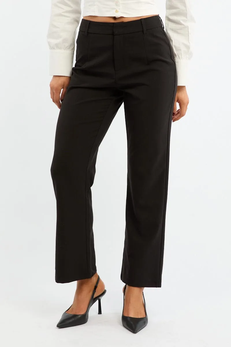 Black Cropped Pants Lightweight Weave