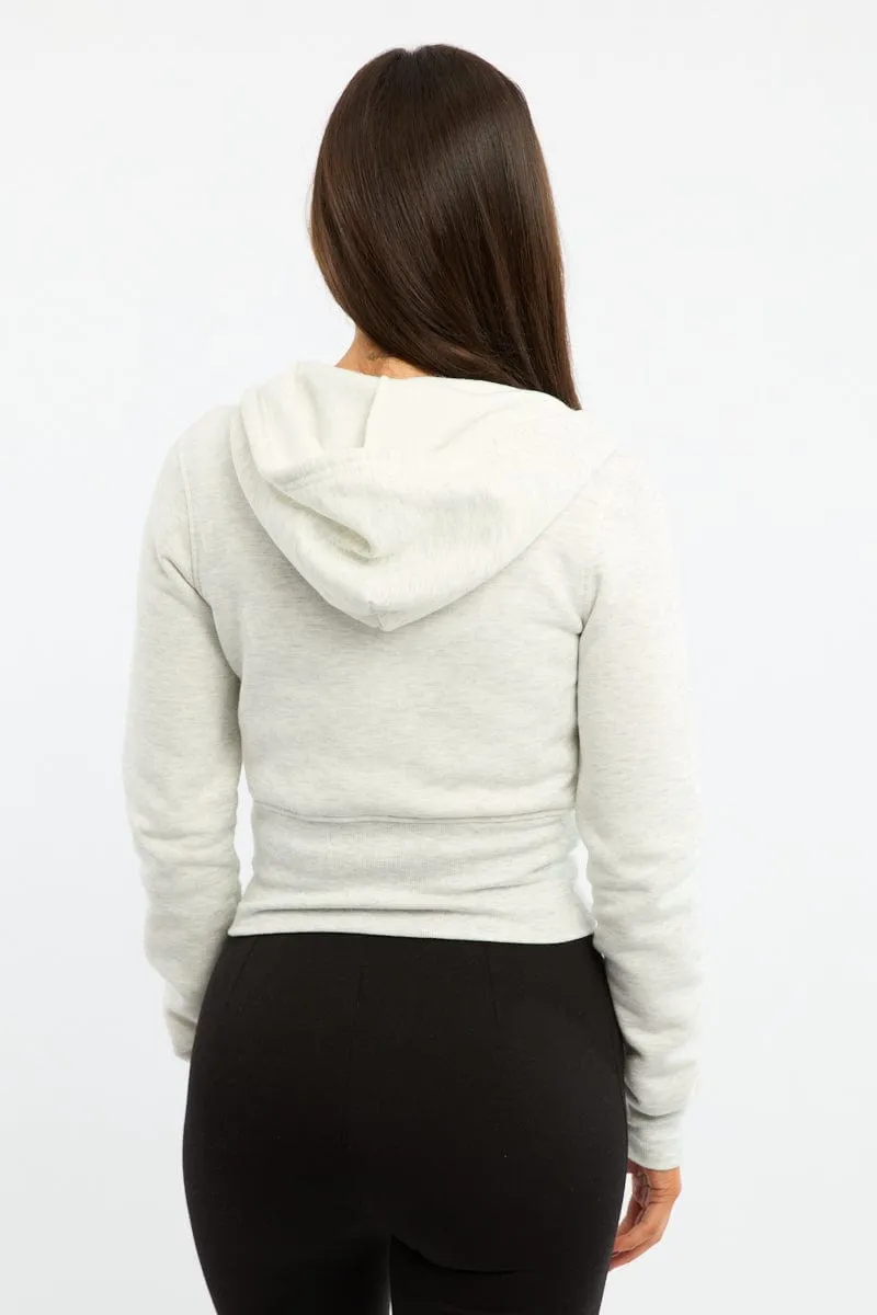 Contrast Stitching Grey Zip Through Hoodie