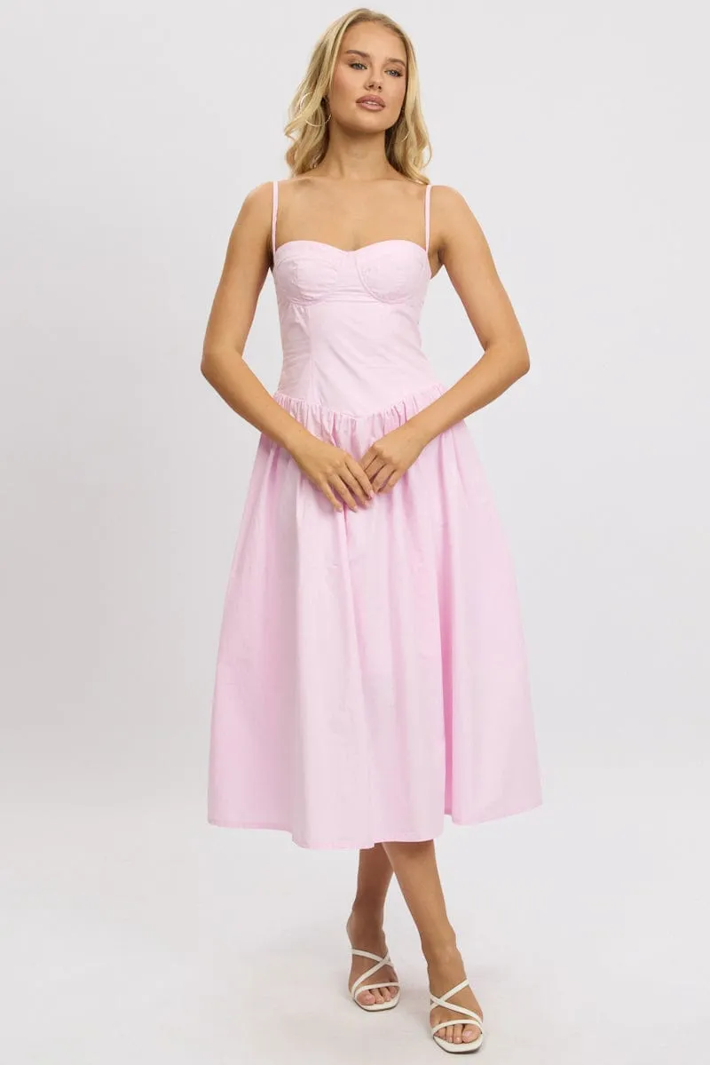 Comfortable Design Work Wear Pink Midi Dress Corset Bust