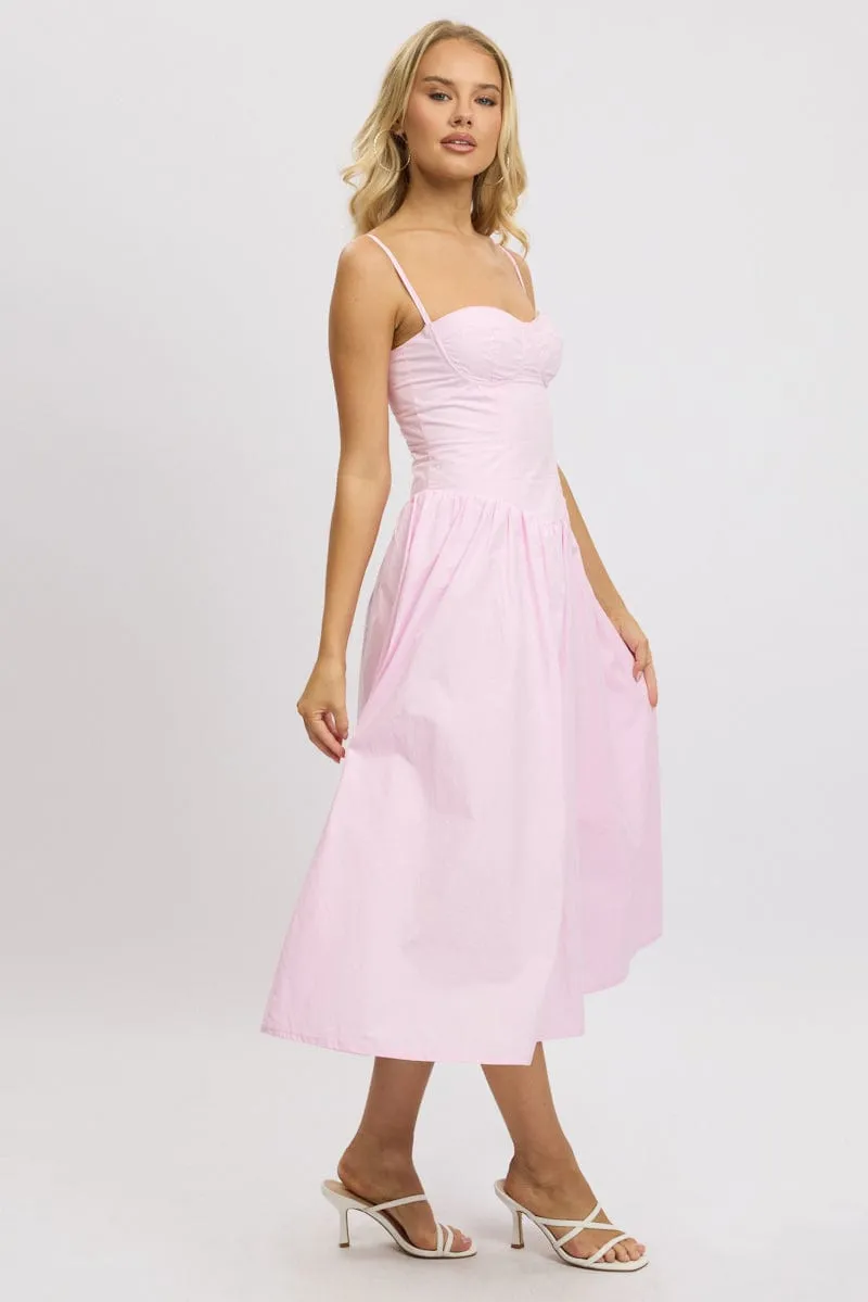 Pink Midi Dress Corset Bust Stylish below-the-knee gown