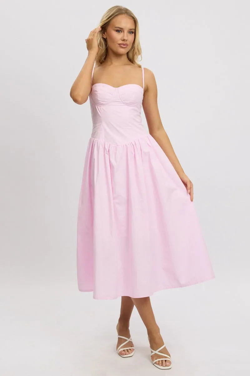 Pink Midi Dress Corset Bust Flattering Fashion