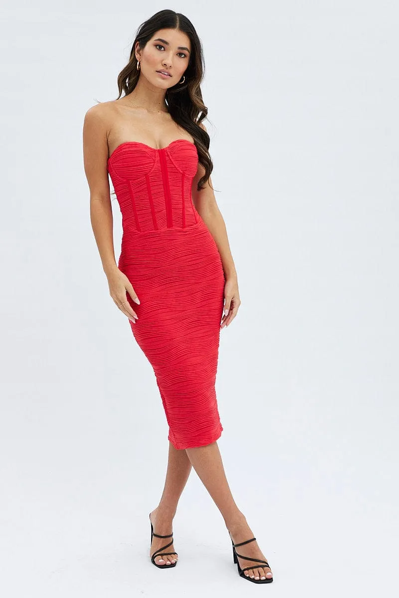 Classic silhouette dress Red Textured Corset Bodycon Midi Dress