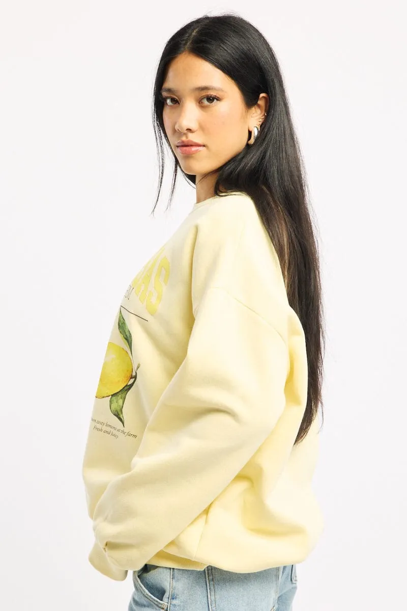 Yellow Graphic Sweater Long Sleeve slim cut jewelry accents