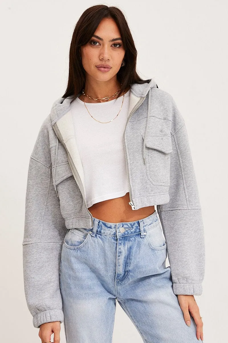 Grey Zip Front Hoodie Long Sleeve product beach style charm