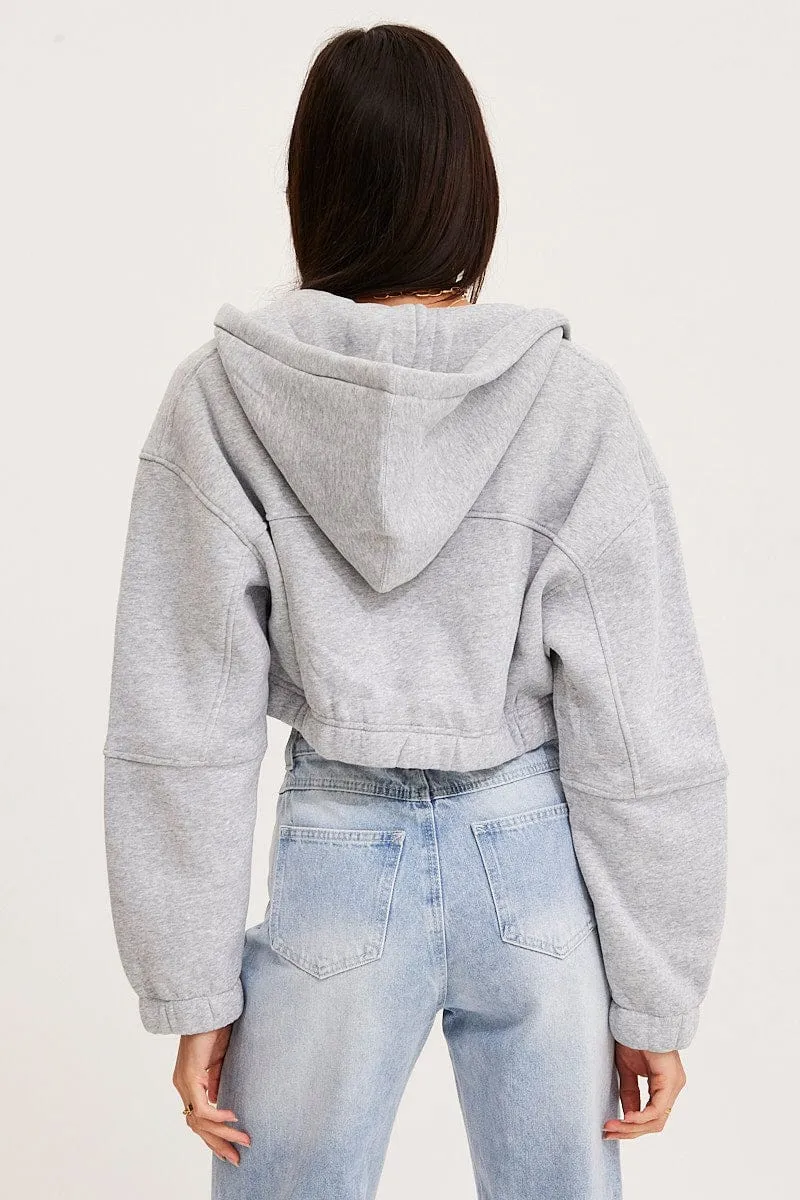 Grey Zip Front Hoodie Long Sleeve product anti odor freshness Layer Comfort