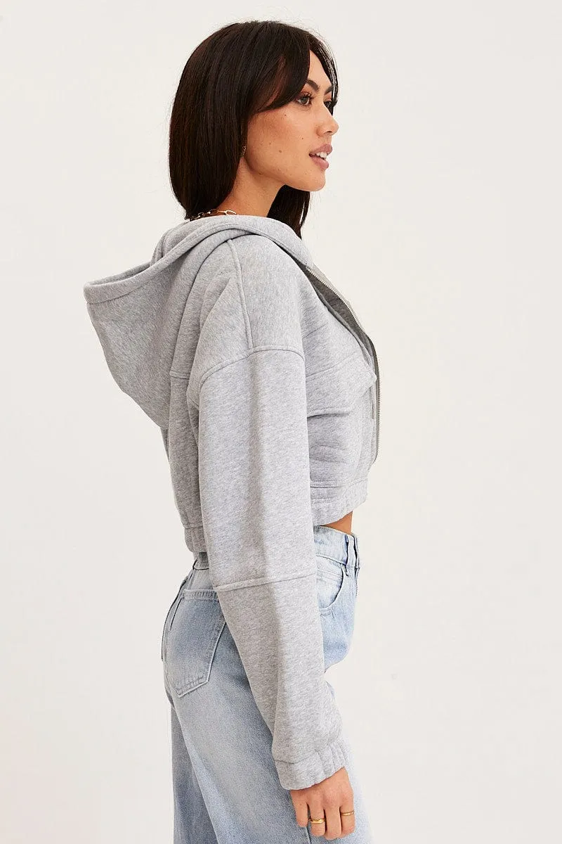 Cozy Street Youth Style Grey Zip Front Hoodie Long Sleeve
