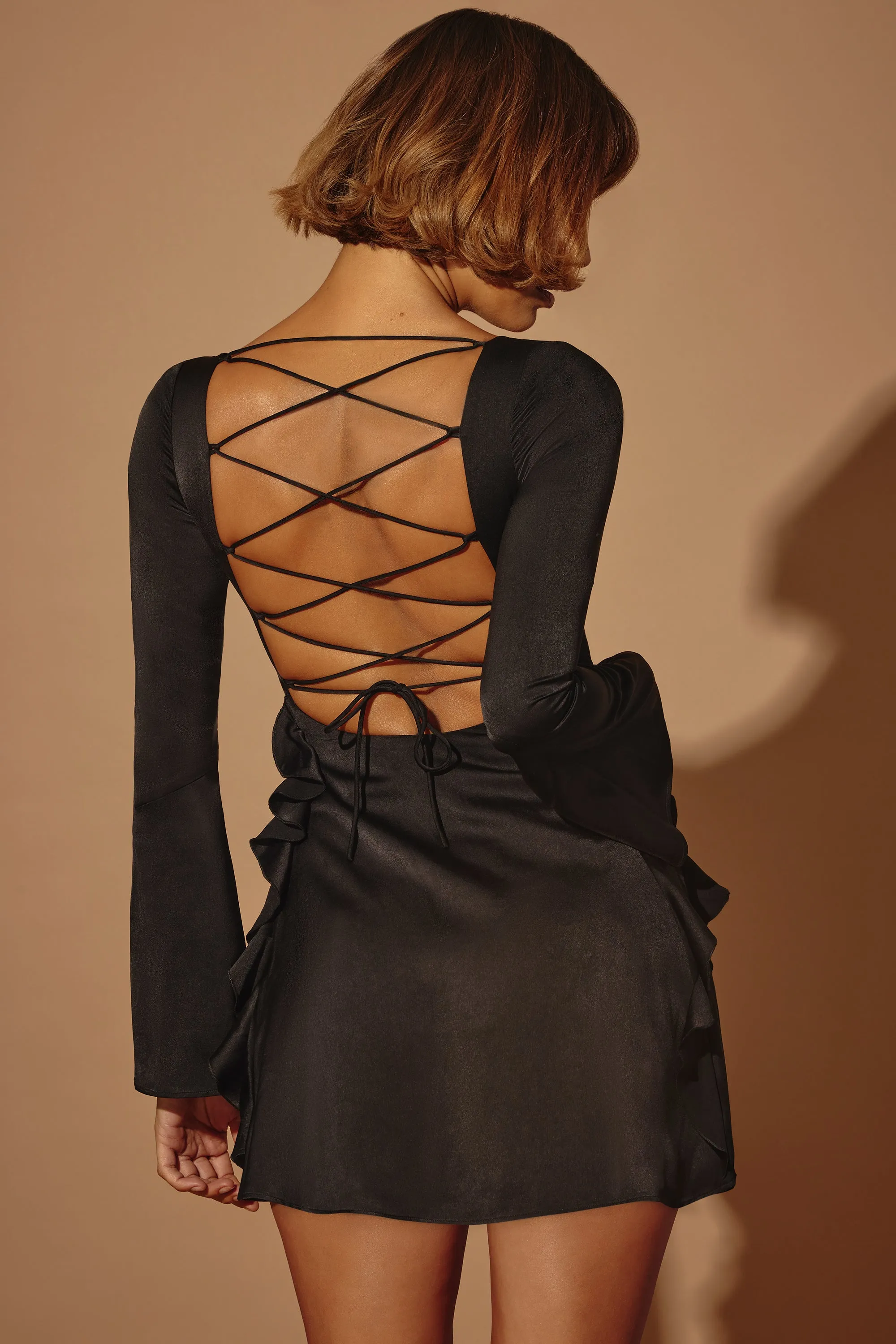 Party Proof Long Sleeve Bow Mini Dress in Black