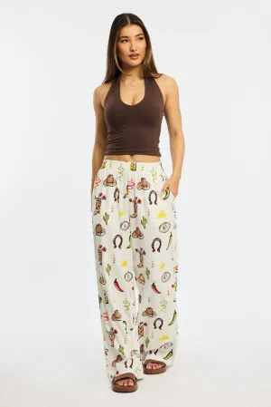 Multi Panel Construction pilling resistant Multi Abstract Wide Leg Pants Elasticated Waist
