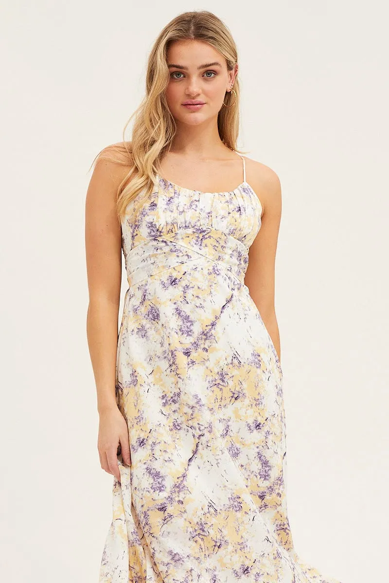 Chic Choices Walk Friendly Abstract Print Gathered Bust Tie Back Midi Dress