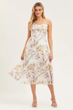 Moon View Brunch Ready Abstract Print Gathered Bust Tie Back Midi Dress