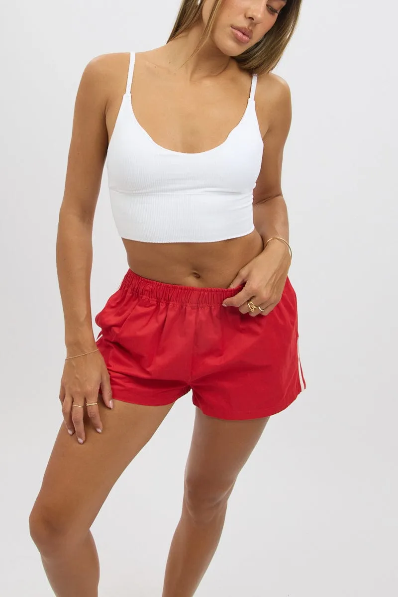 Red Track Shorts Side Stripe Adjustable drawstring