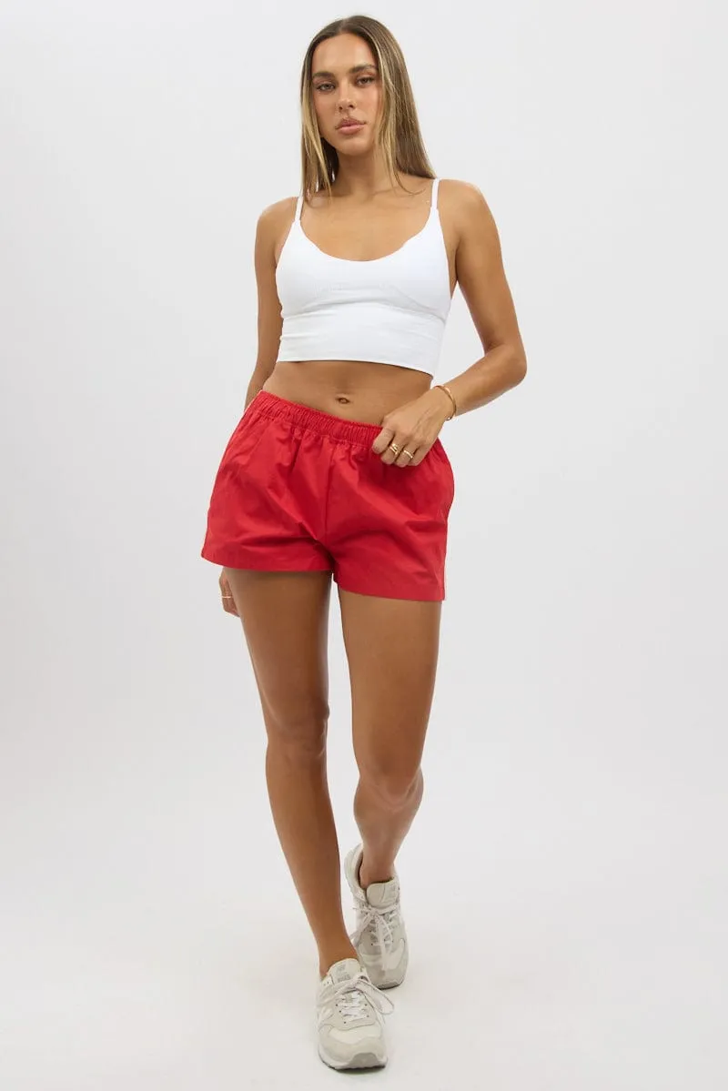 Pocket Reinforcement Red Track Shorts Side Stripe