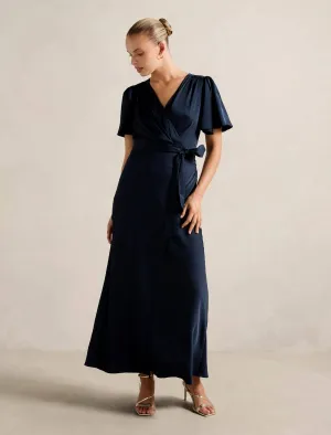 Beautiful floor-skimming dress Clay Glow Chelsea Flutter Sleeve Satin Maxi Dress