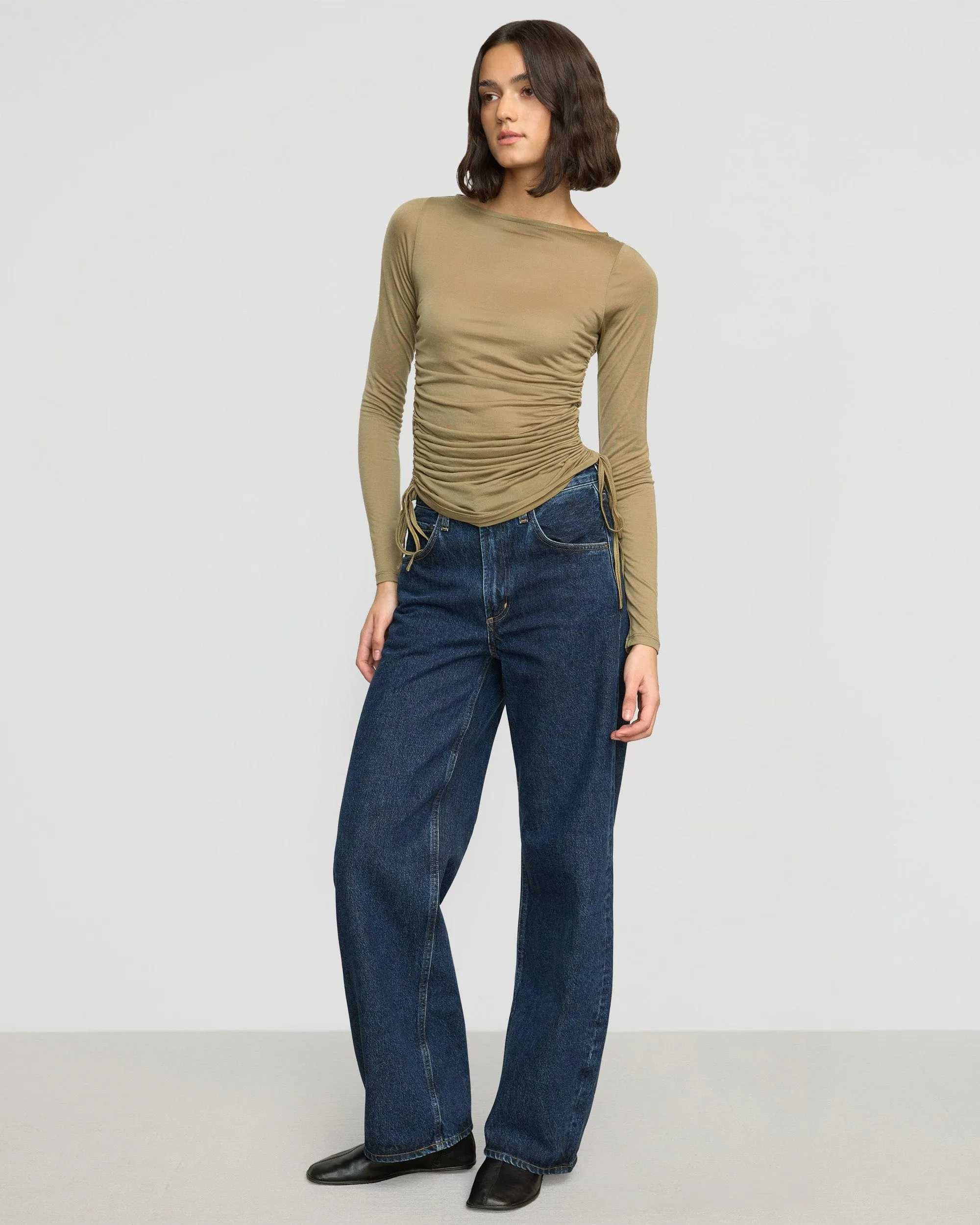 Cozy Wearable Joan Tencel Ruched-Side Semi-Sheer Tee