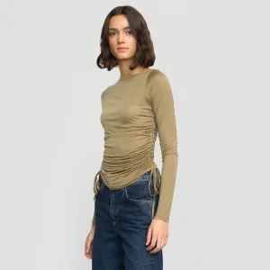 Joan Tencel Ruched-Side Semi-Sheer Tee Beach relaxation