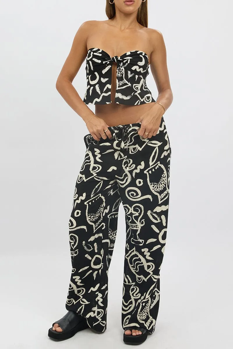 StaticDissipativeFabric Black Abstract Wide Leg Pants High Rise