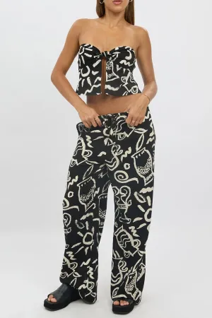 StaticDissipativeFabric Black Abstract Wide Leg Pants High Rise
