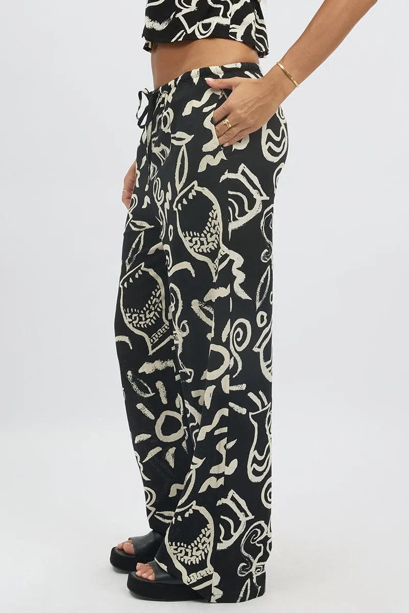 SmoothZipper Black Abstract Wide Leg Pants High Rise