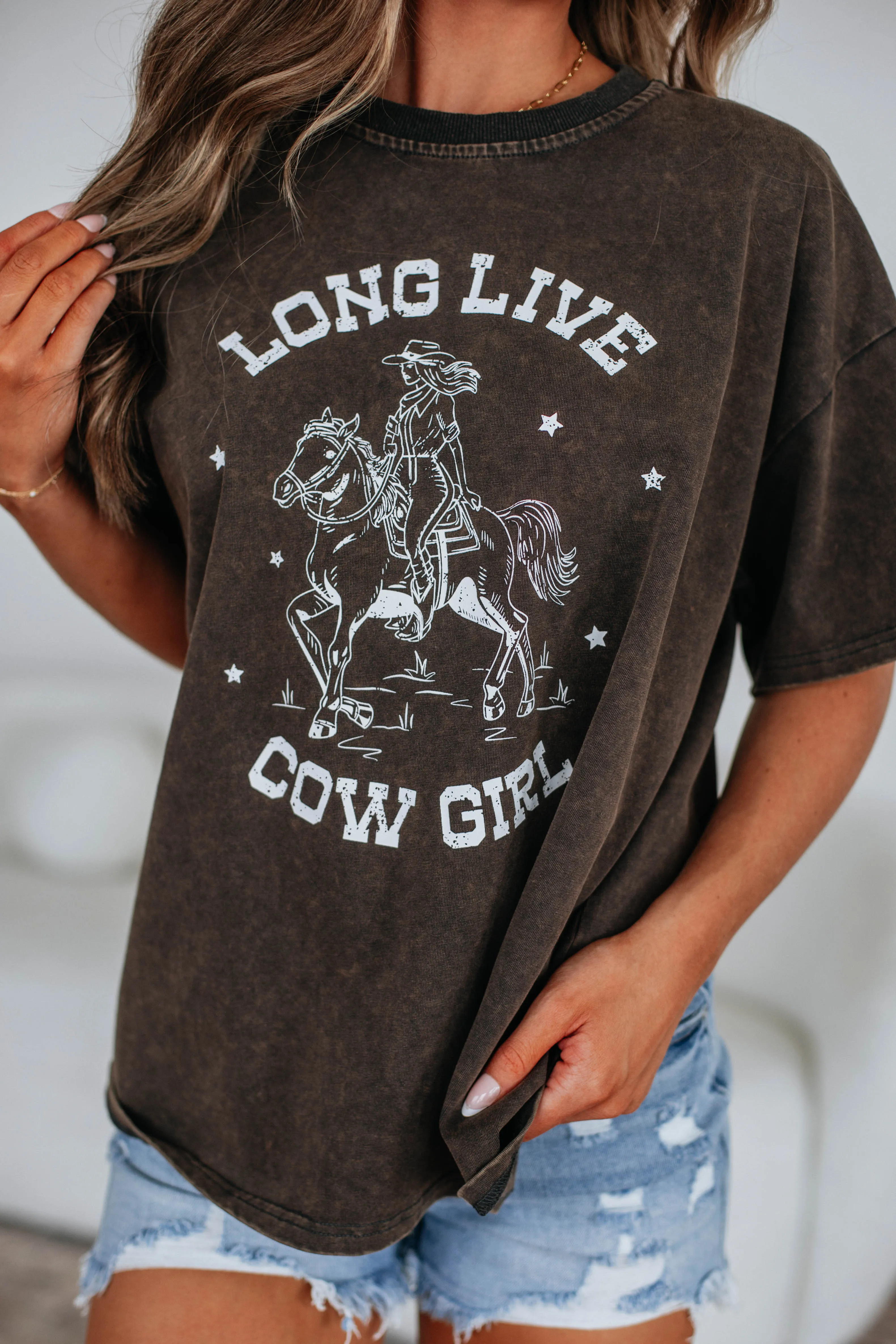 TexturedWeavePattern Long Live Cowgirl Graphic Tee