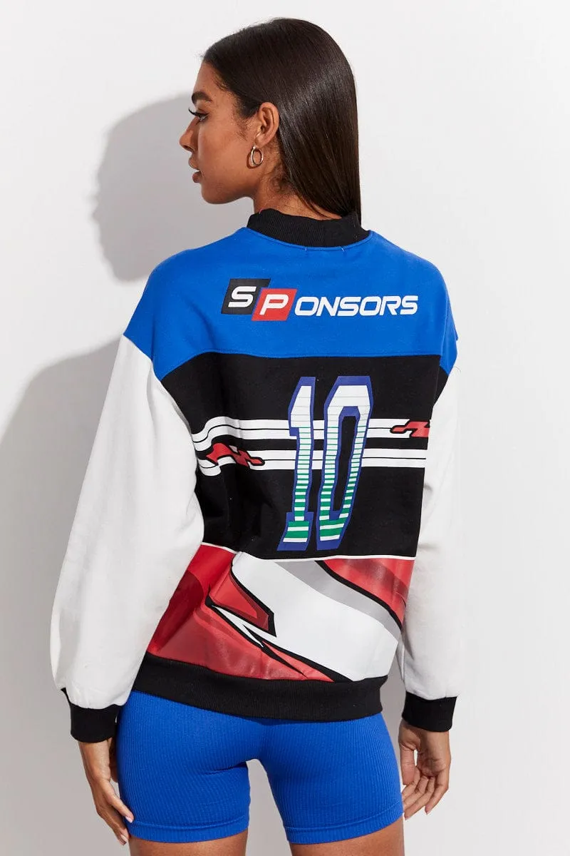 Multi Motocross Sweater Long Sleeve Crew Neck Racing Cozy Feel