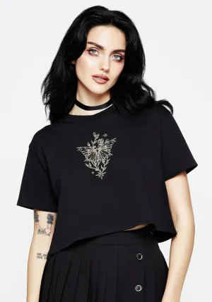LayeredSleeveConstruction Hawkmoth Graphic Print Boxy Crop Tee