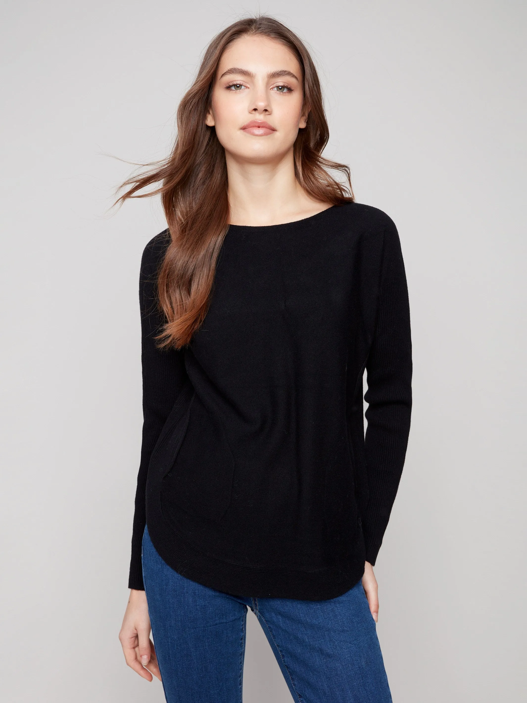 Knit Sweater With Lace-Up Cuffs - Black Cold Comfort