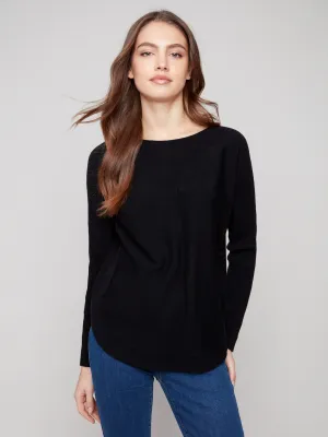 Knit Sweater With Lace-Up Cuffs - Black Cold Comfort