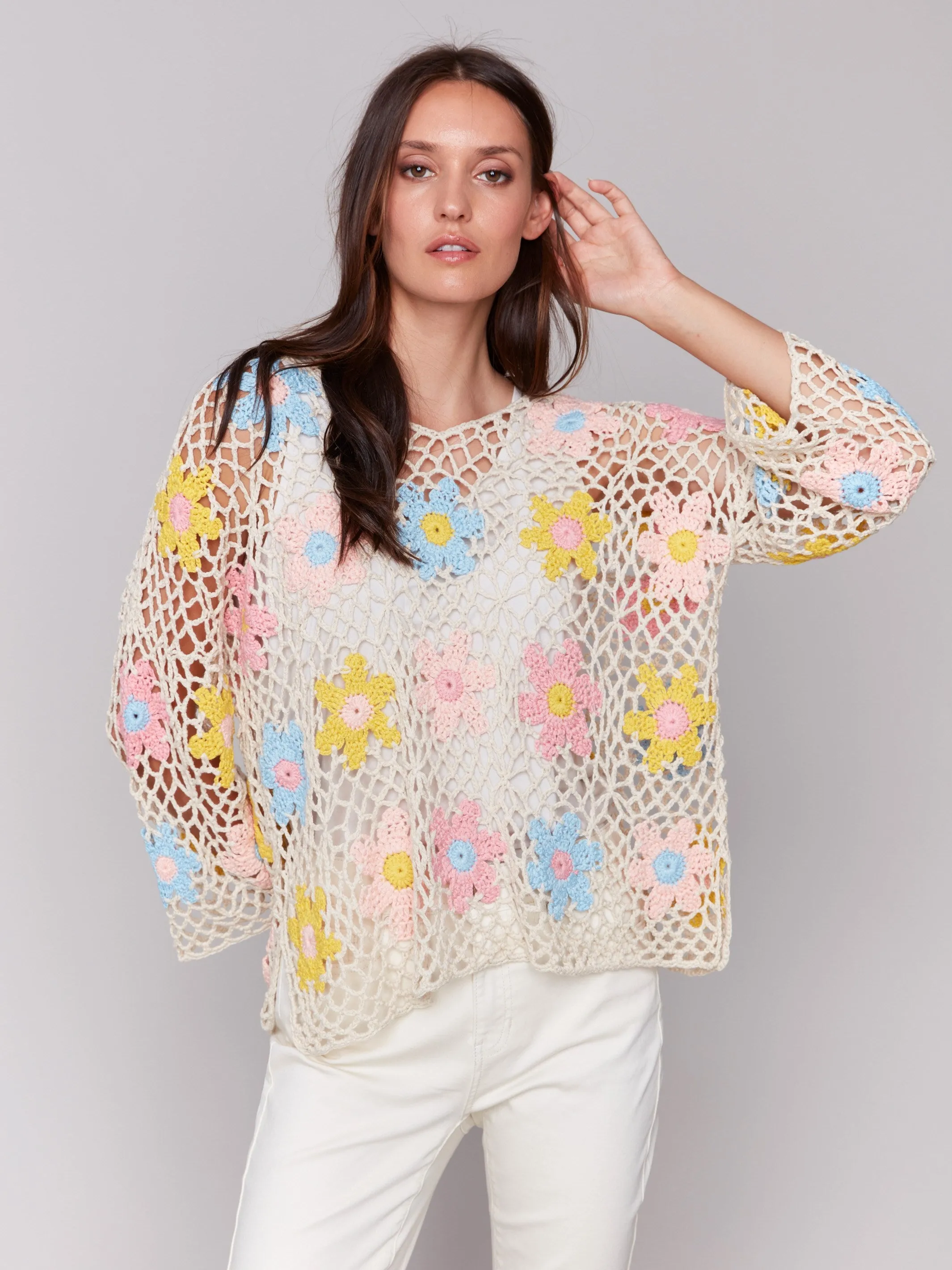 Handcrafted Floral Crochet Top - Natural Versatile Layer Comfortable Choice