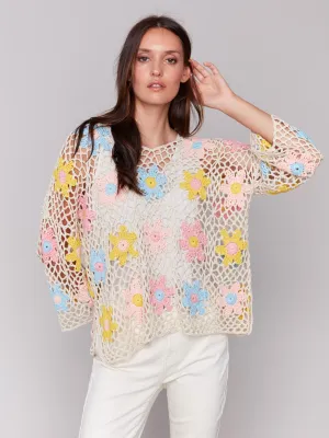 Handcrafted Floral Crochet Top - Natural Versatile Layer Comfortable Choice
