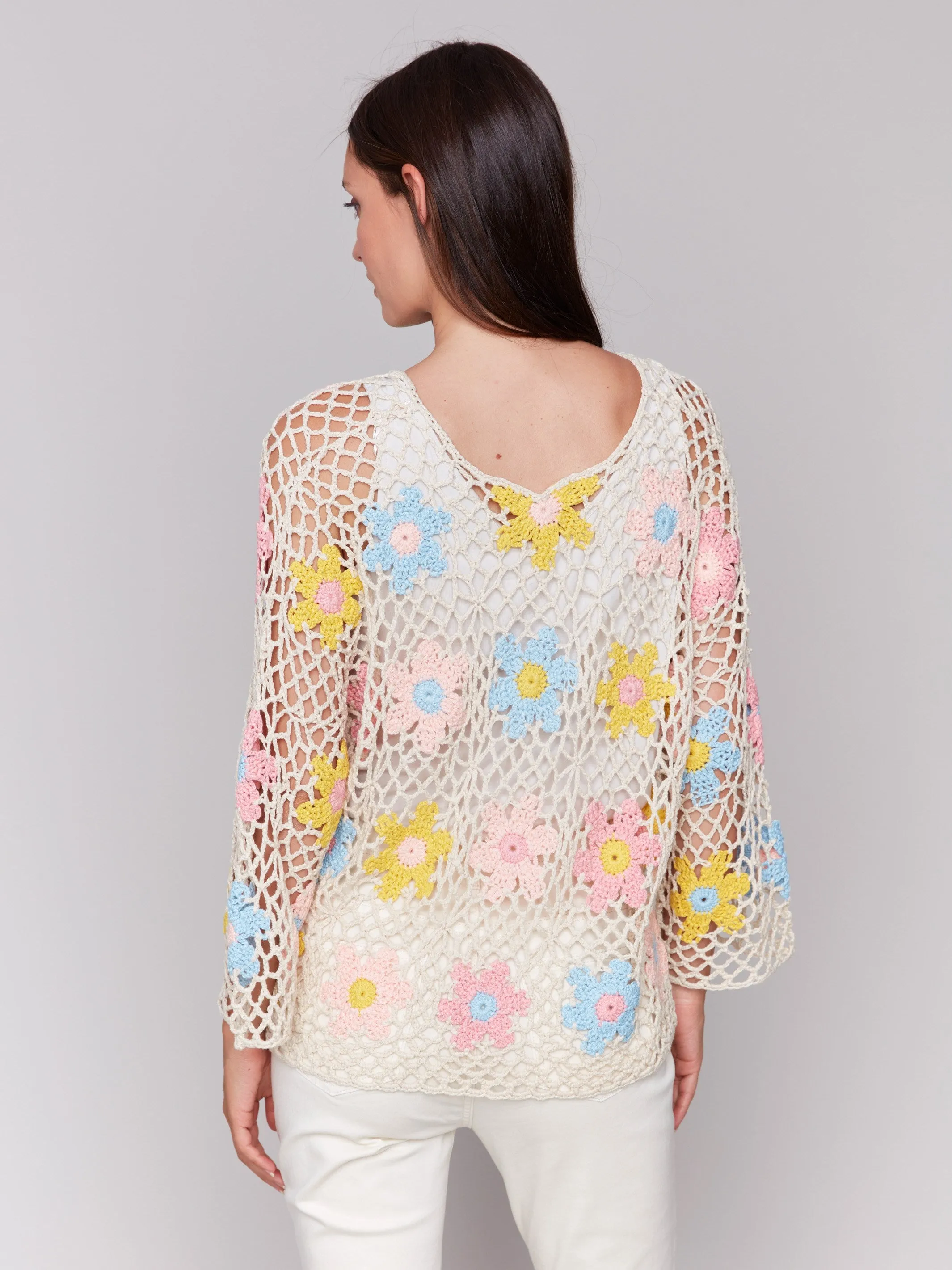 Thermal Insulation Handcrafted Floral Crochet Top - Natural