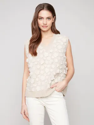 Winter Look Multipanel Construction Floral Mesh V-Neck Sweater Vest - Heather Oat
