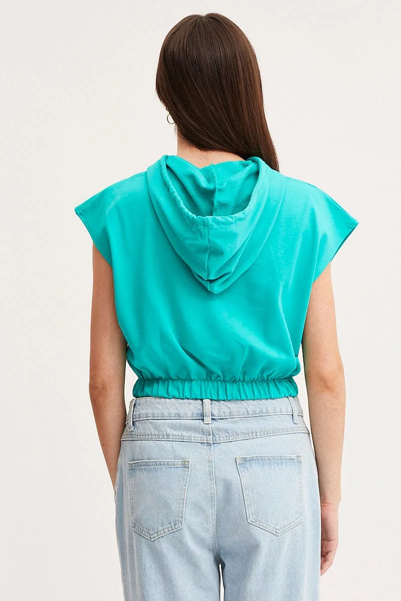 Green Crop Hooded Sweat Short Sleeve Eco Friendly Timeless Style