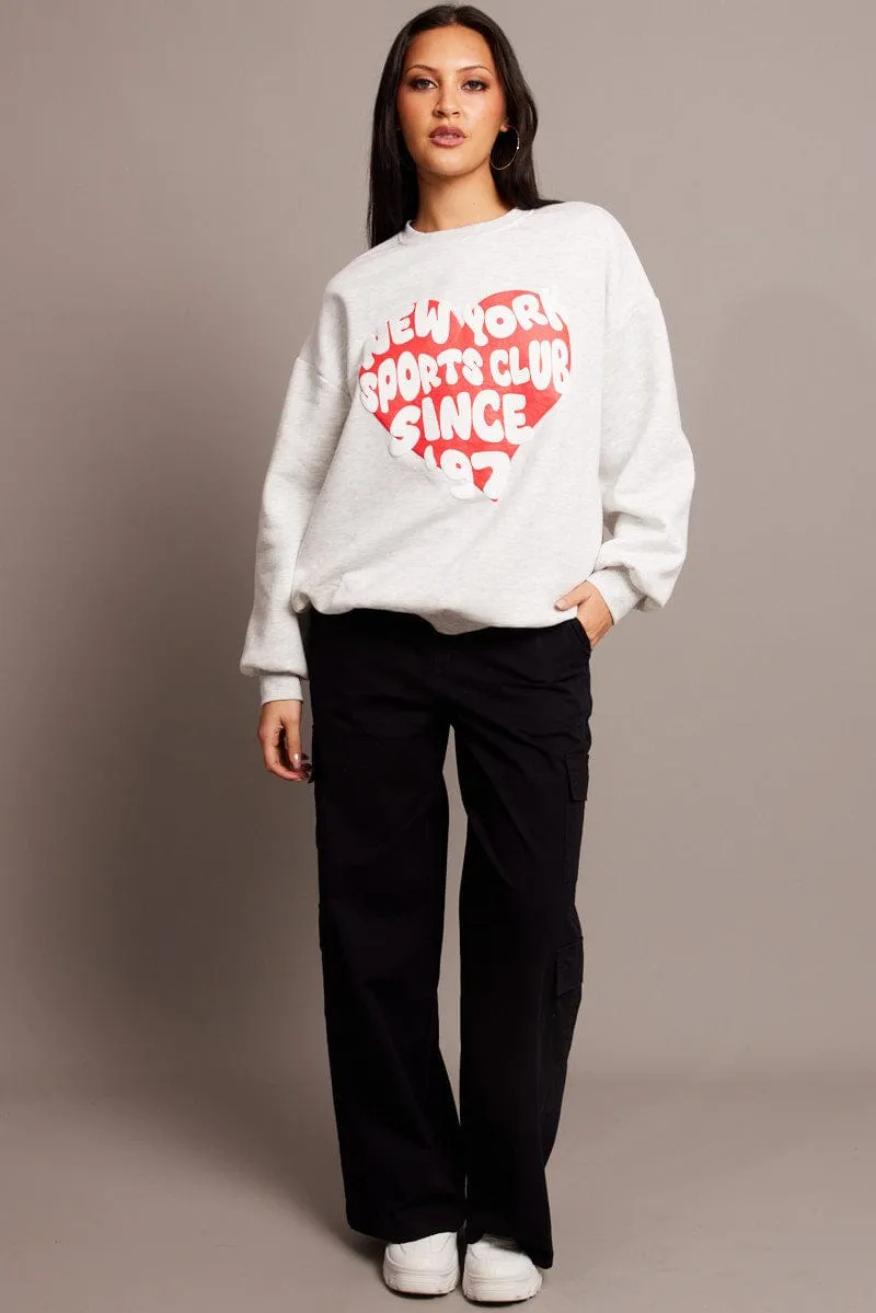 Grey Graphic Sweat Long Sleeve Eco Friendly Running wear