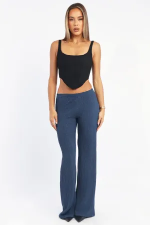 Blue Wide Leg Pants Textured Fabric Lightweight QuickReleaseClosures