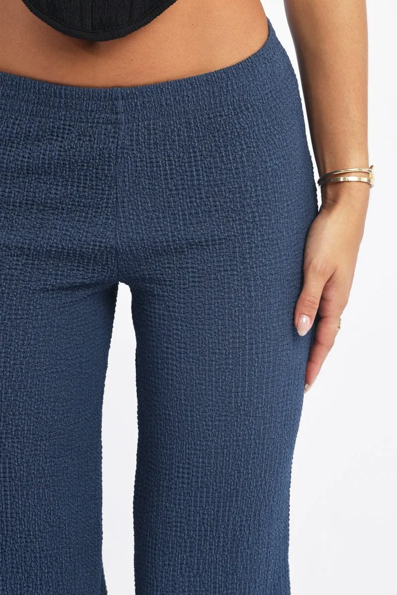 Blue Wide Leg Pants Textured Fabric ThermalRegulation