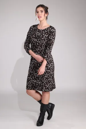 Elegant Layer Printed Warm Touch Dress | Toffee Silver Animal | 7914B1