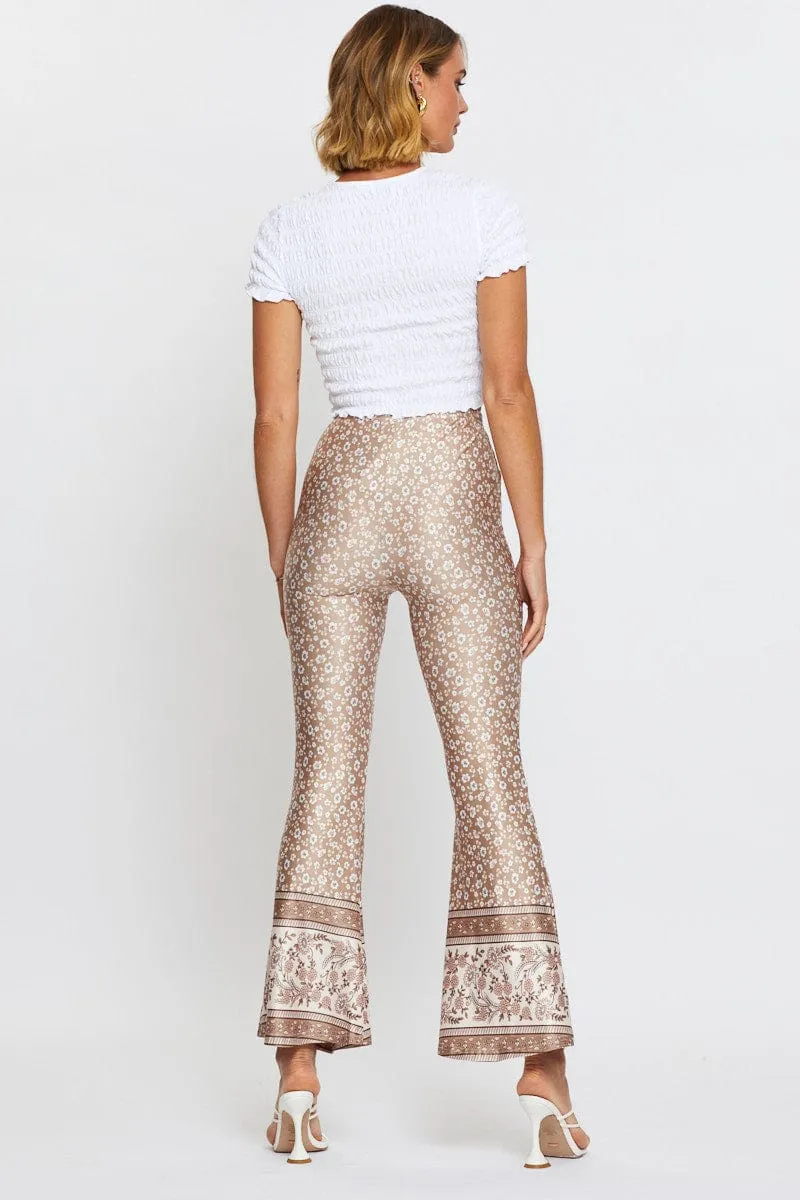 Boho Print Pants Flare Leg Reinforced Knees