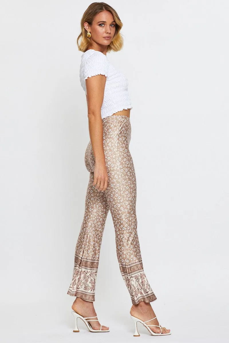 Quick Dry Fabric Daywear Boho Print Pants Flare Leg