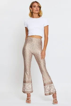 Seamless Waist Technology Boho Print Pants Flare Leg