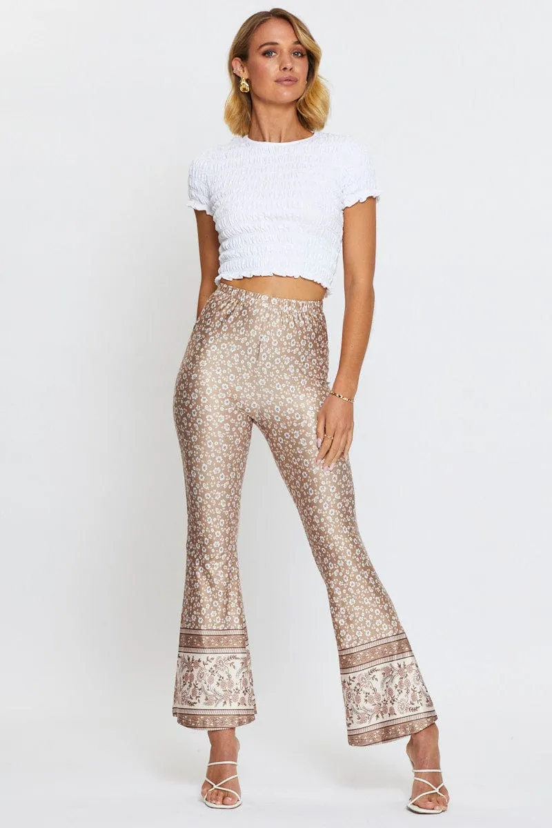 Seamless Waist Technology Boho Print Pants Flare Leg