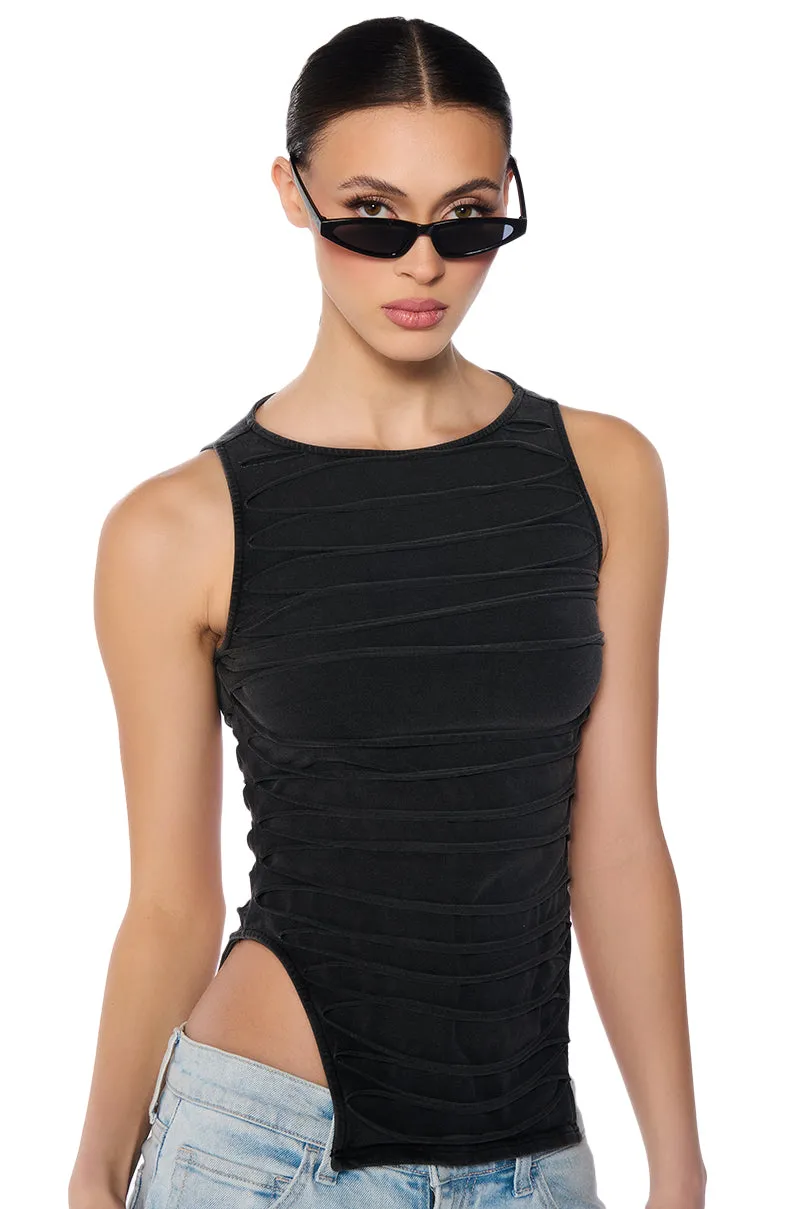 RIP ME OUT DISTRESSED KNIT TANK TOP underground Body Mapped Ventilation