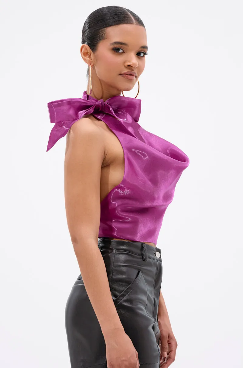 SUNSHINE COWL NECK SATIN BLOUSE IN PURPLE Layered Panel Design industrial use