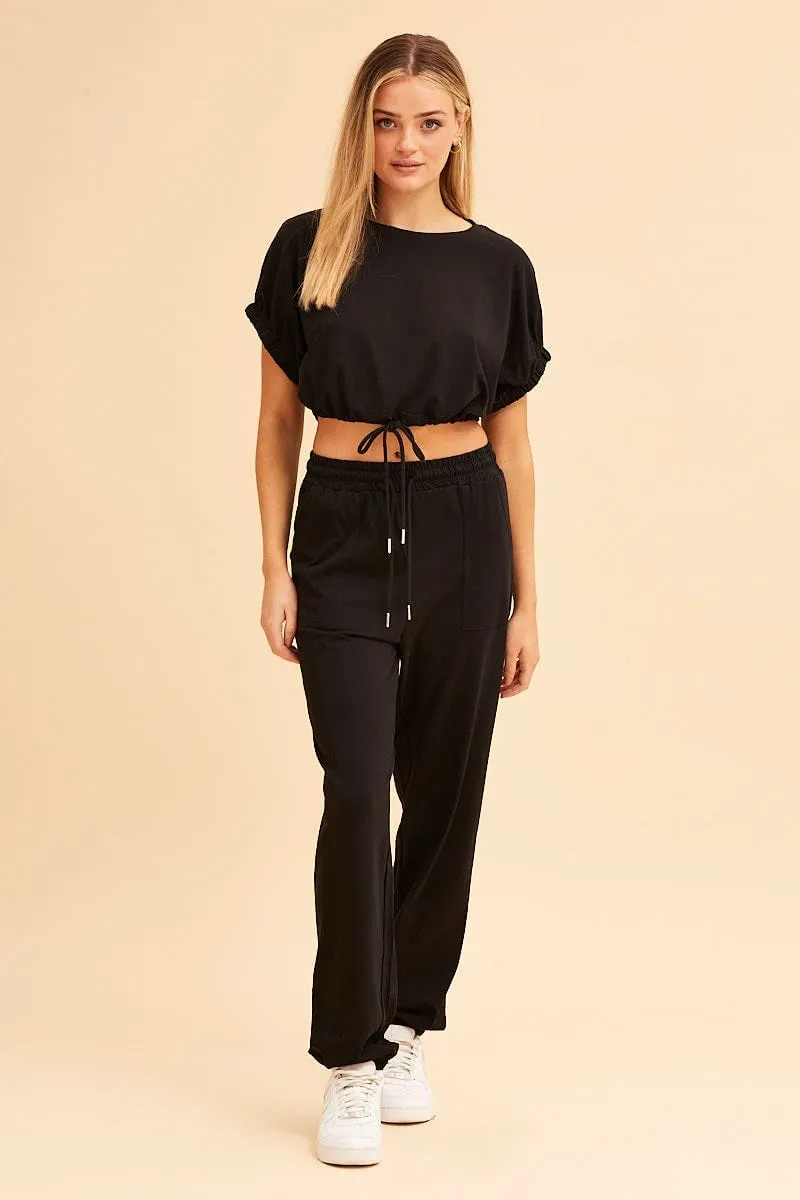 Black Jamie Cotton Jersey Lounge Pants MultiPocket Layering Comfort
