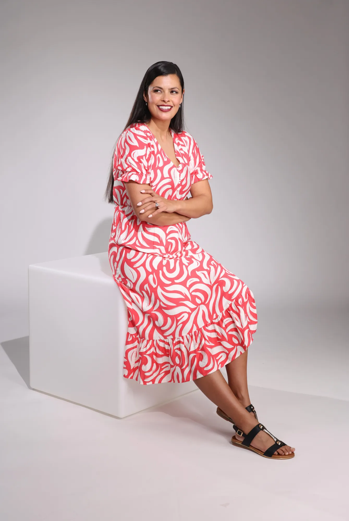 Charm Core World Edge Midi Sundress | Coral Curves | 0106C1